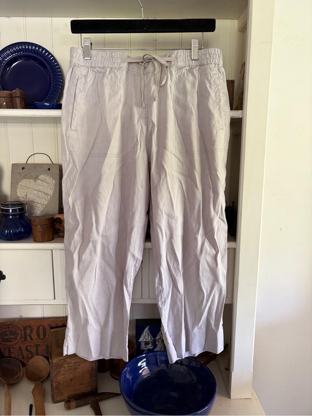 Light grey Drawstring women’s Linen-Blend Pants